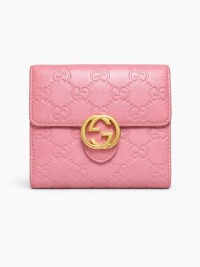 Gucci Pink Embossed GG Marmont Wallet with Gold Hardware